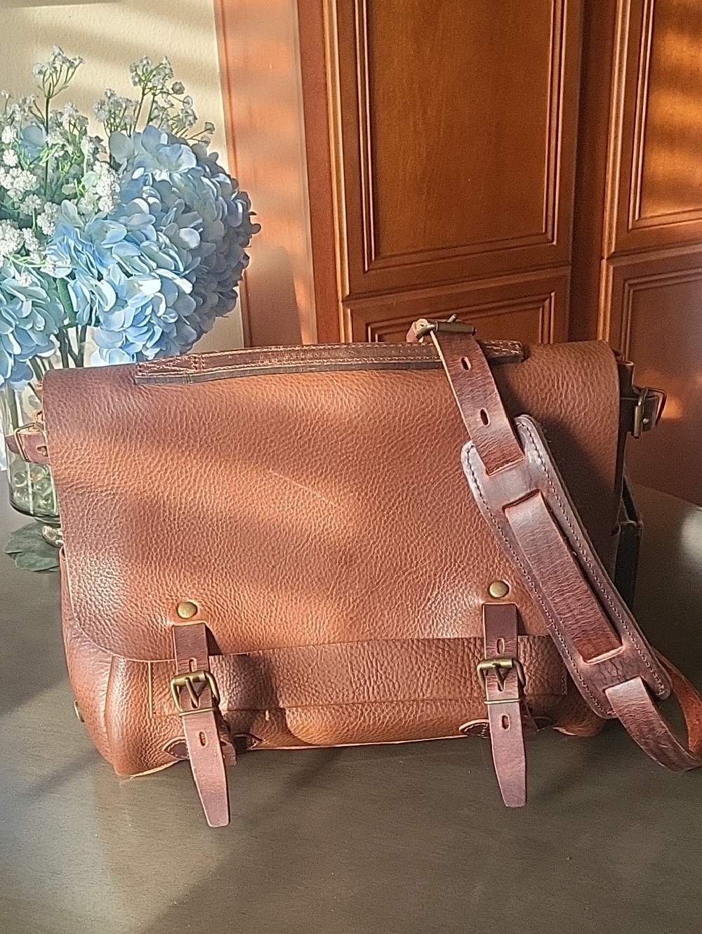 Men's Brown Leather Messenger Bag with Adjustable Strap. Never used